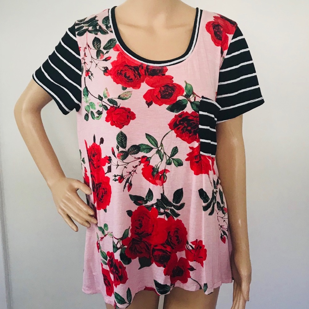 Honey and Lace Rose Striped Multi Media Shirt